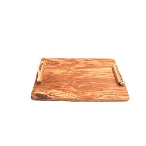 Handcrafted Italian Olive Wood Tray W/Rope Handles